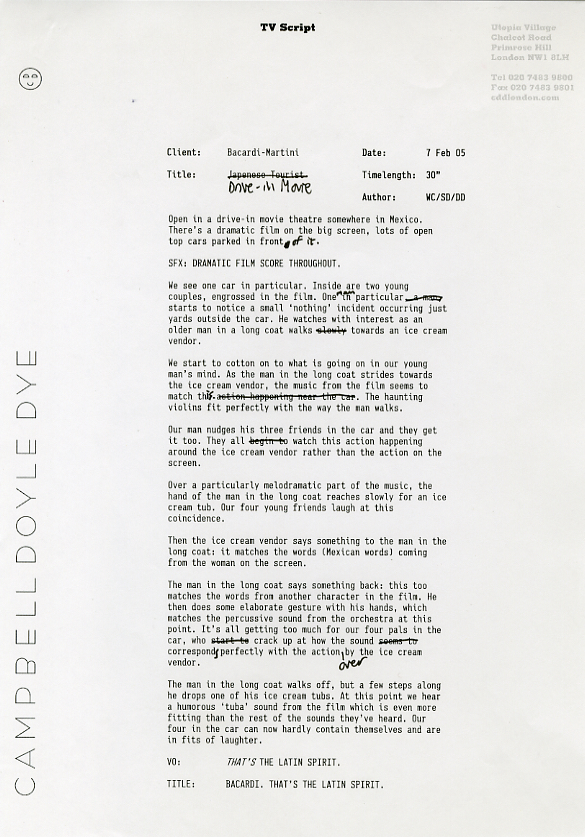 Bacardi, Pitch, %22Latin Spirit TV Script', CDD