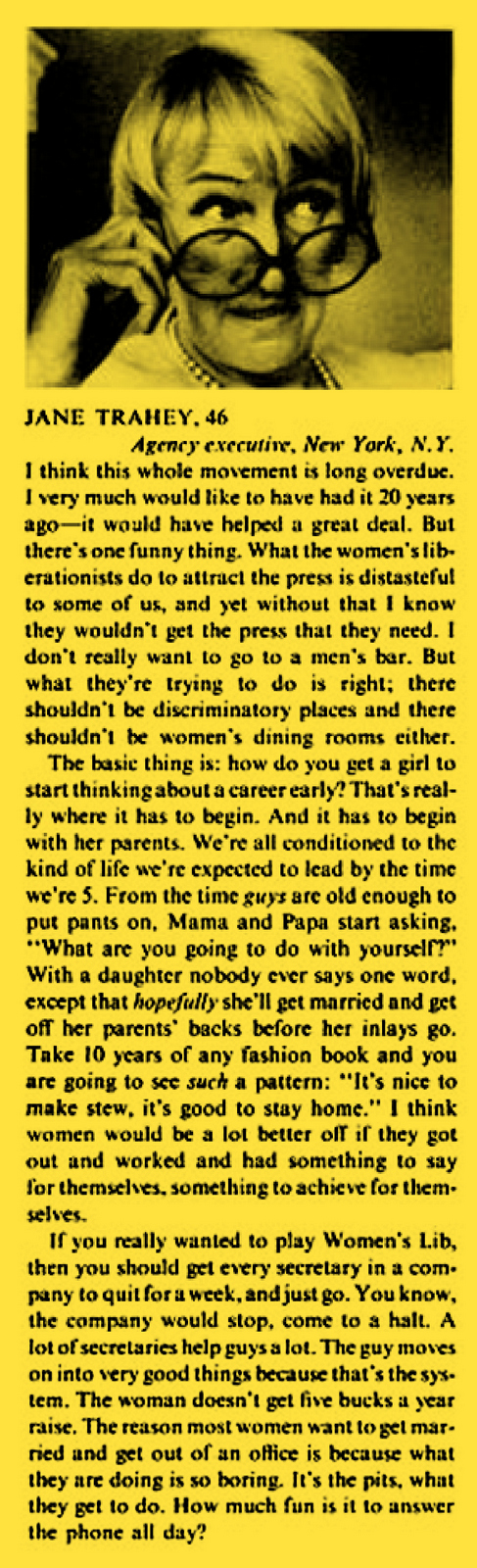 Jane Trahey, Article, Life-01