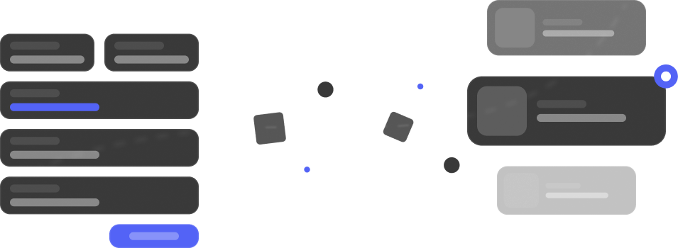 Abstract dark interface layout with connected nodes and highlighted selection in blue.