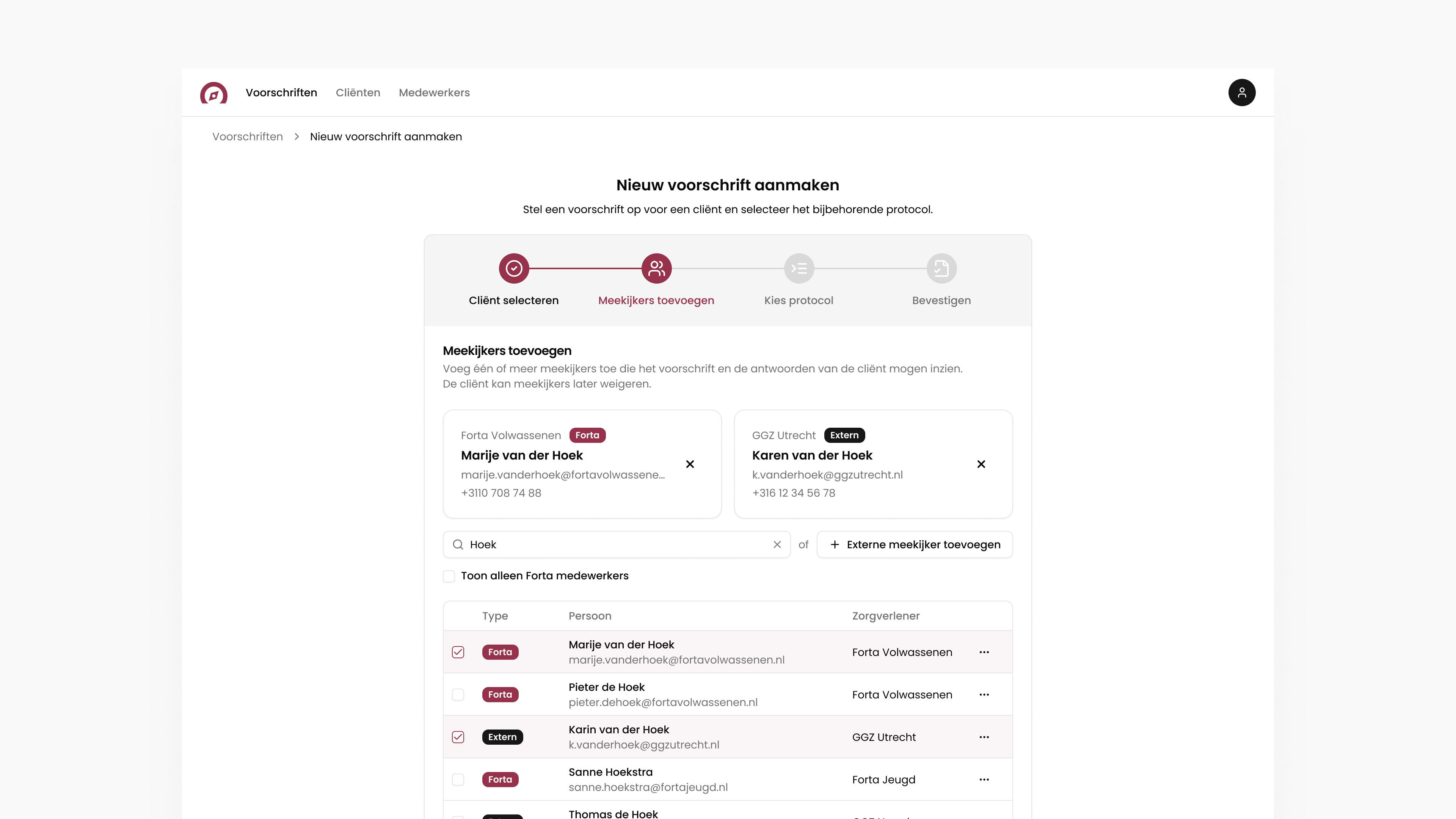 Forta Kompas new prescription flow, questionnaire selection