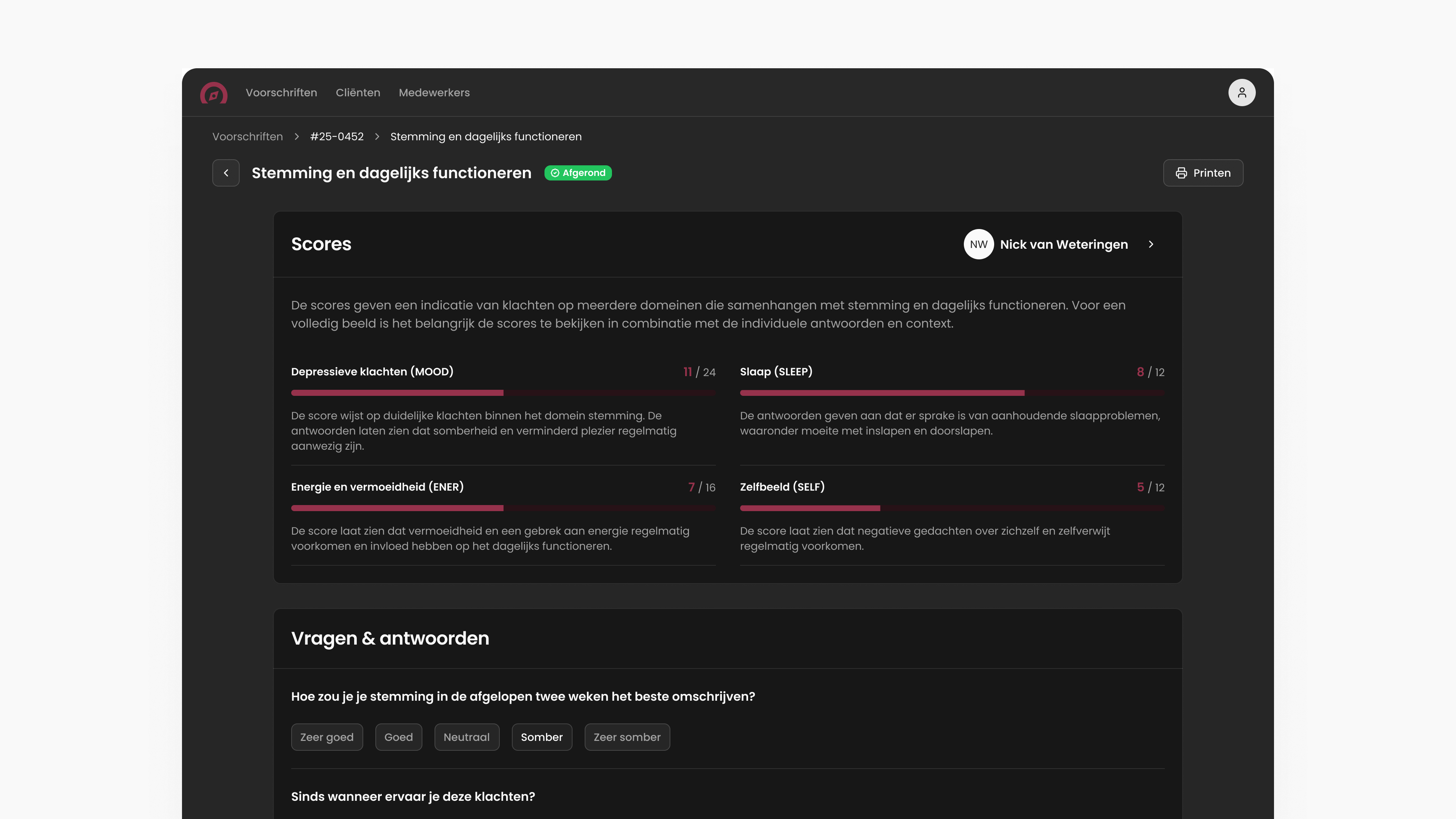 Forta Kompas dashboard with mood, sleep and energy scores