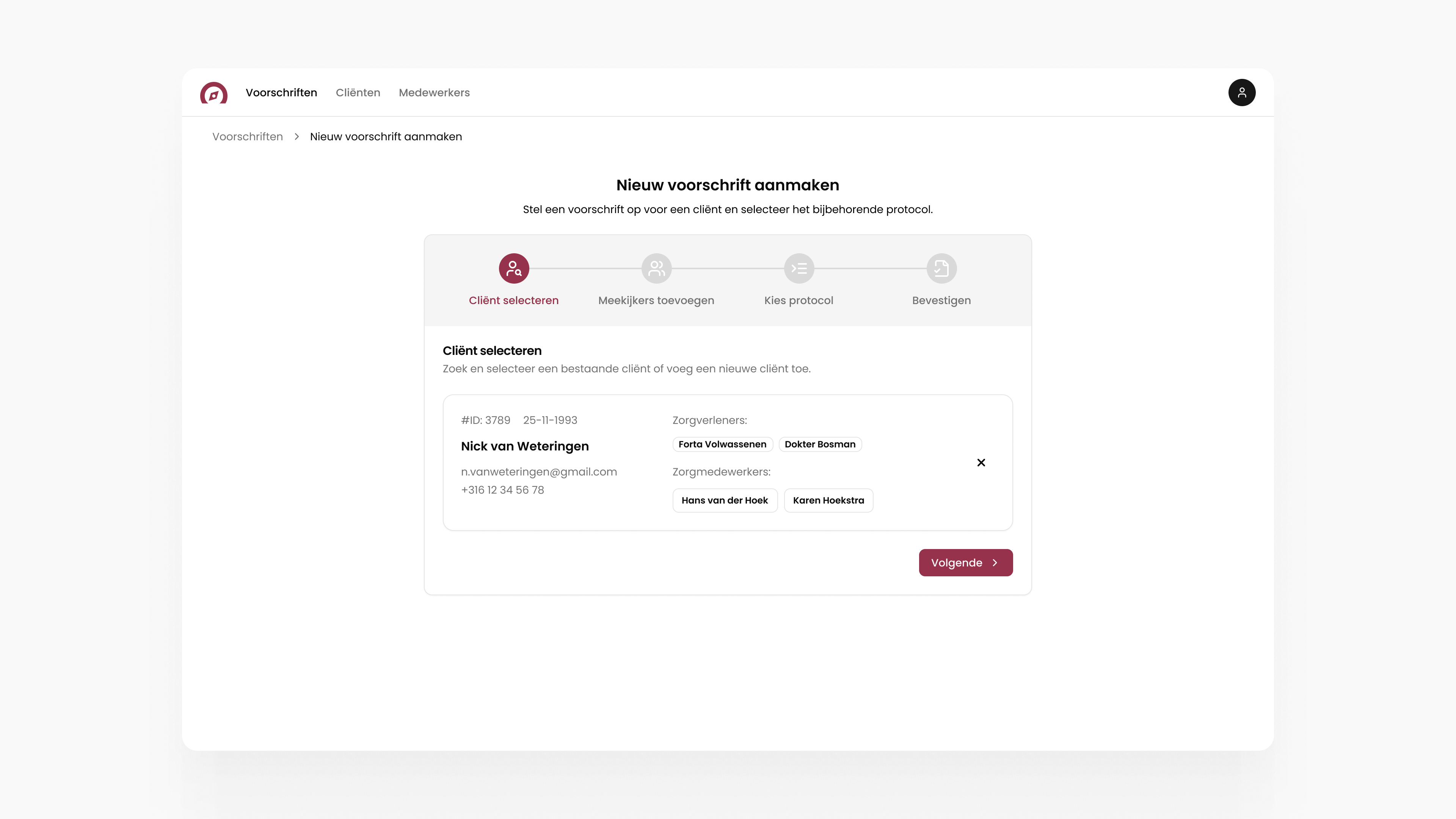 Forta Kompas new prescription flow showing client details