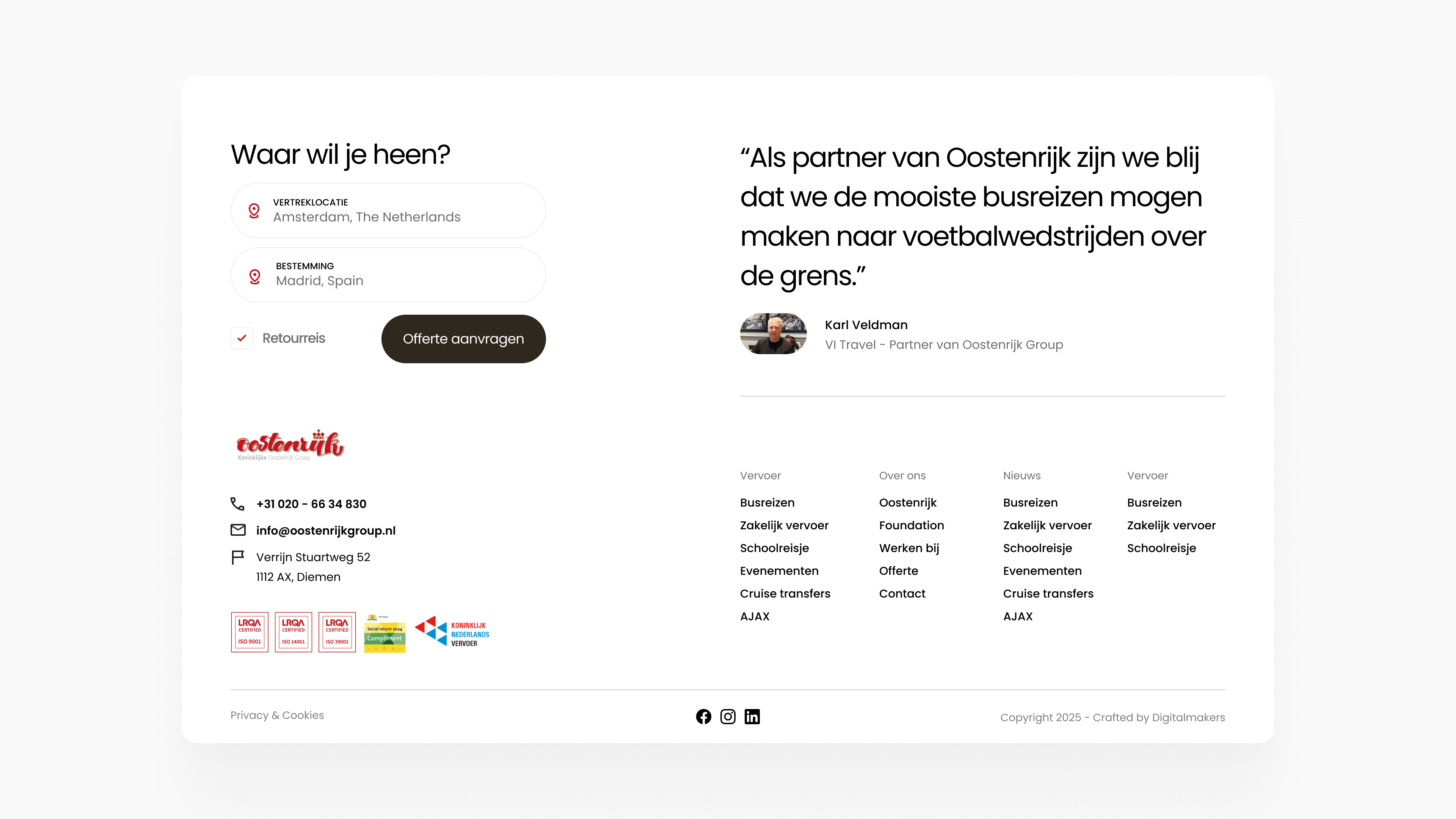 Oostenrijk Group booking form with destination and passenger fields