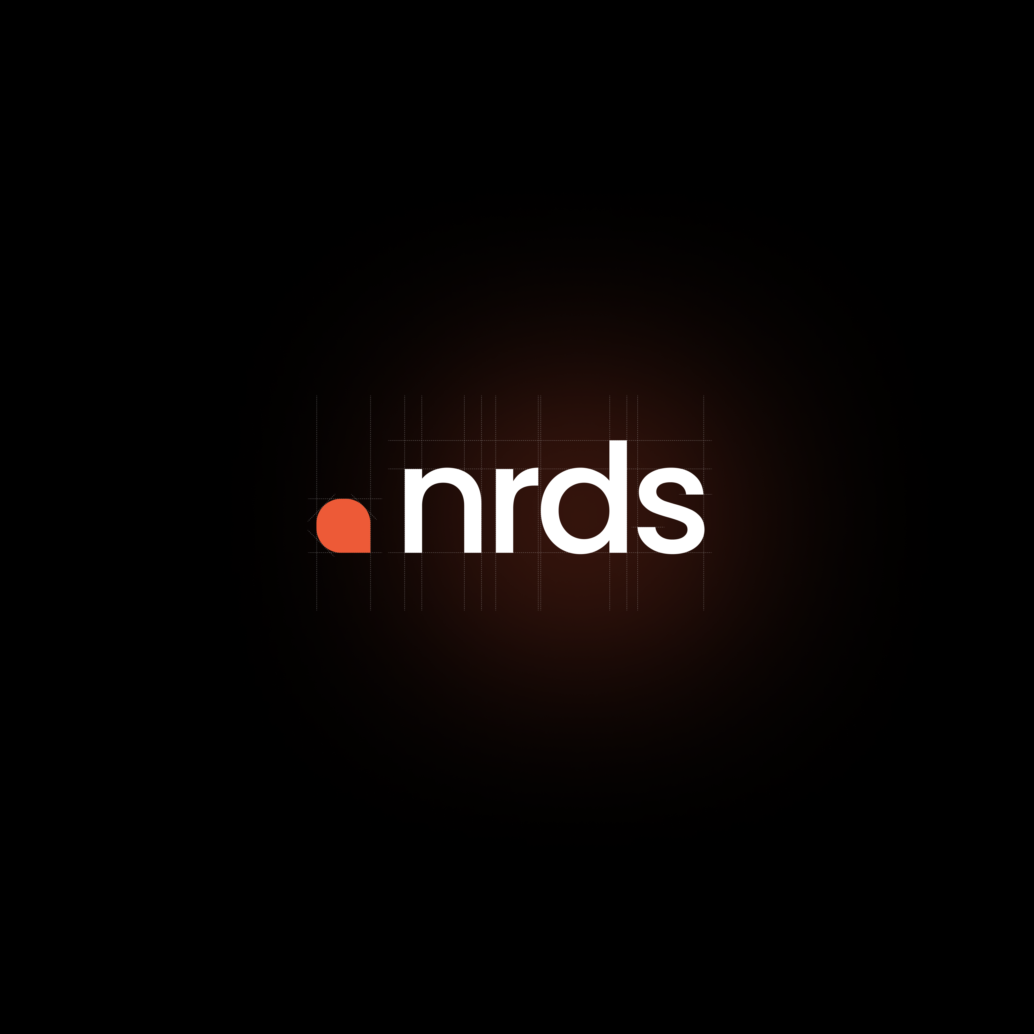 The nrds wordmark with its orange dot on a black background