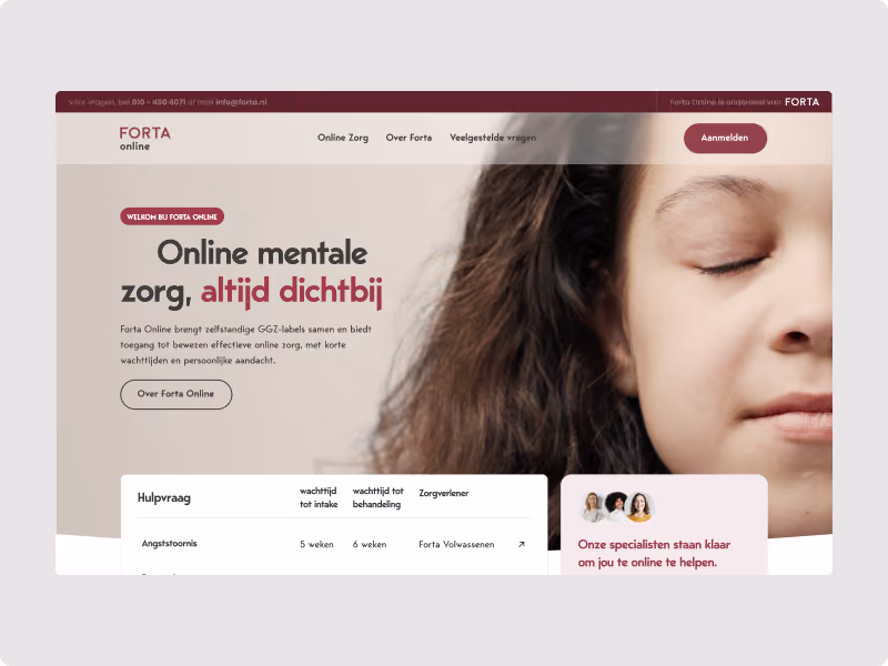 The Forta Online website with the headline about online mental healthcare being available nearby