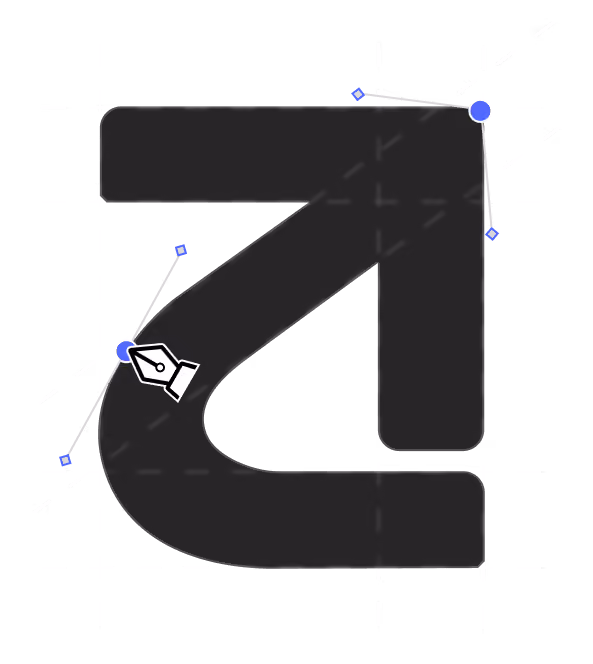 A logo mark being drawn with the pen tool on a construction grid