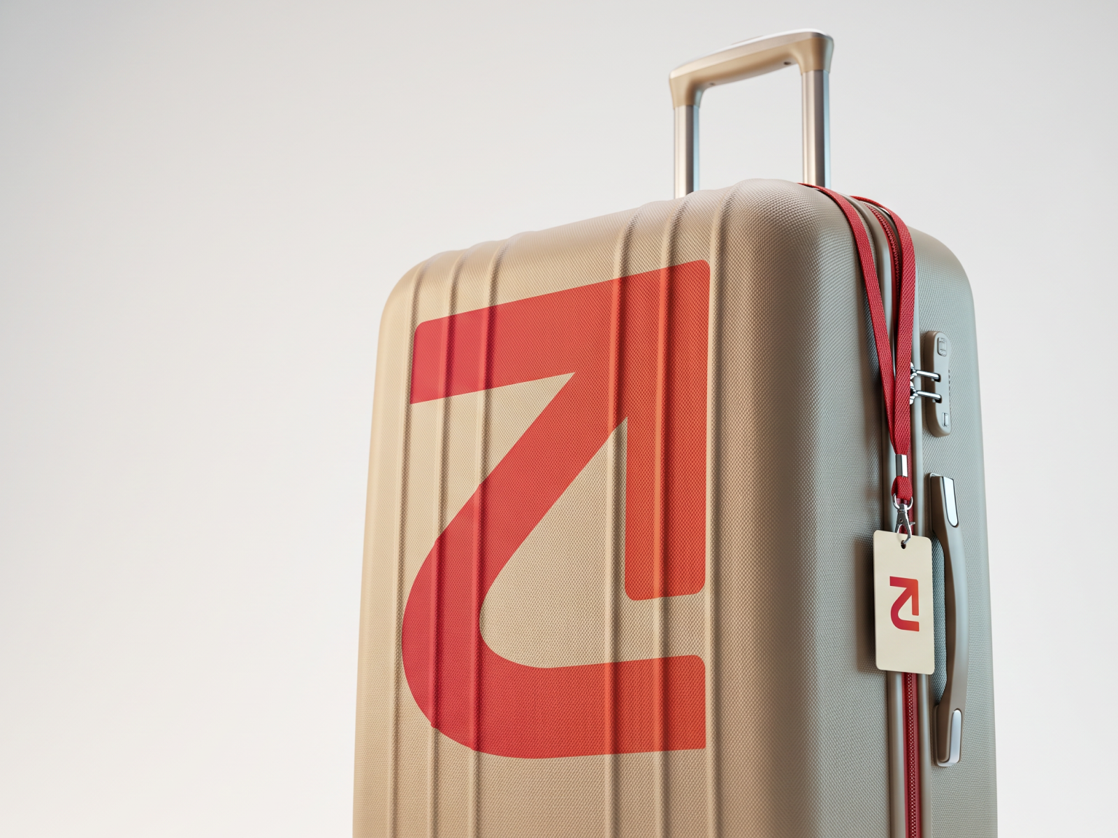 Rentabus brand identity by Digitalmakers applied to a suitcase and luggage tag