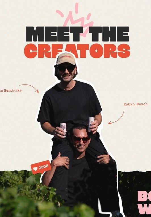 Bowi social post: meet the creators, one founder on the other's shoulders, cut out on paper