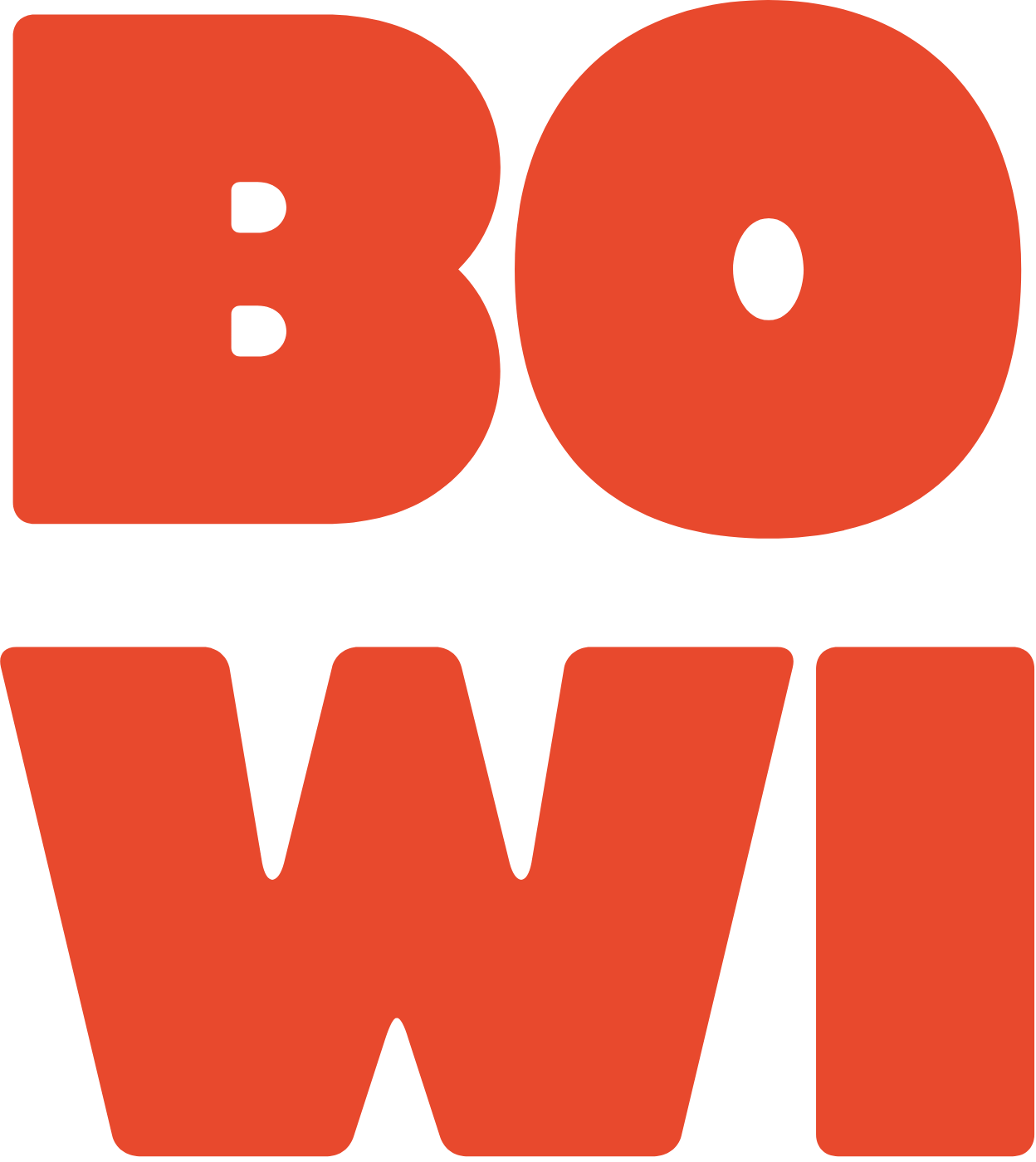 The Bowi logo stacked in two rows, in red