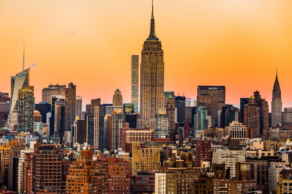 The New York skyline at sunset