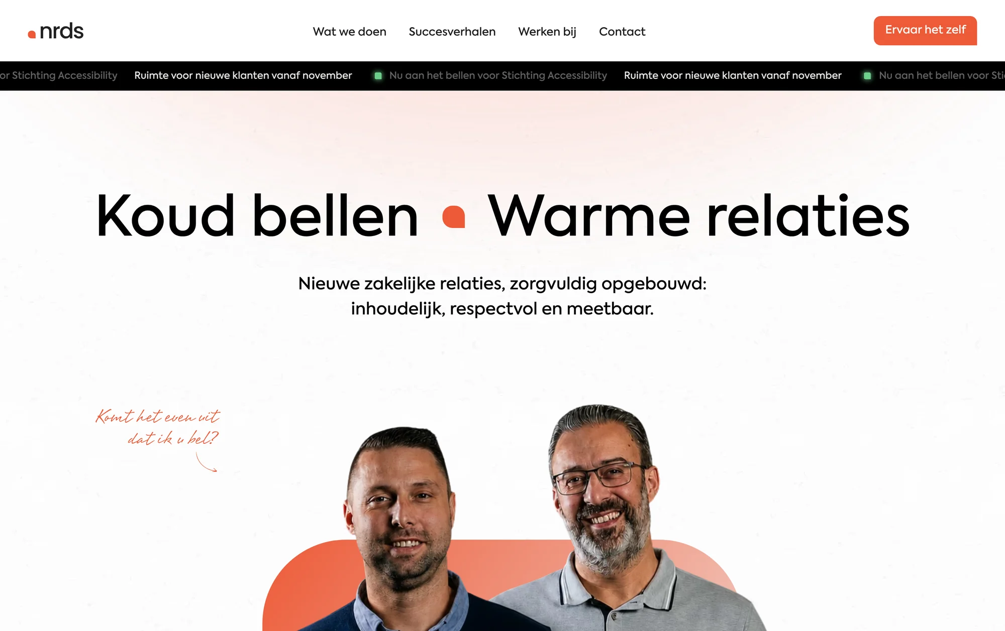 The nrds website: Koud bellen, warme relaties, above the two founders