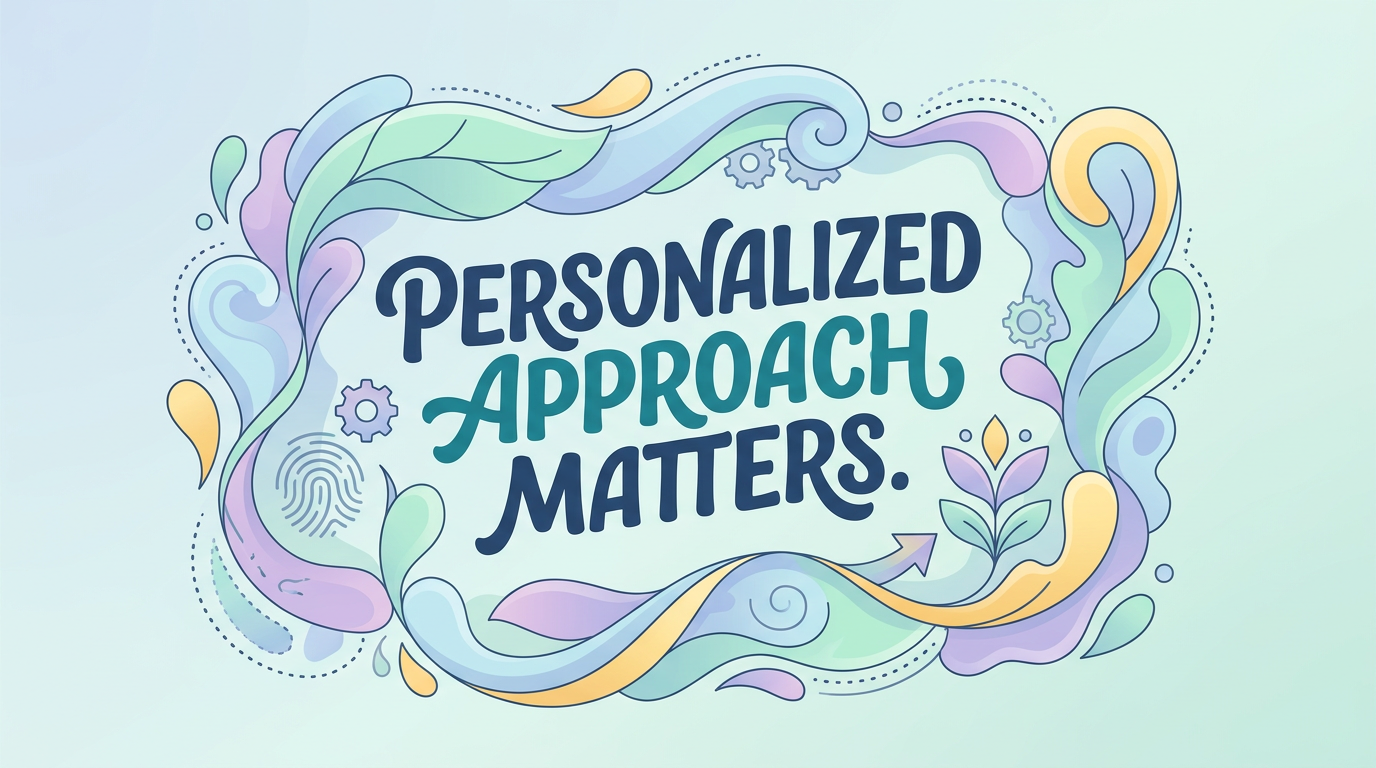 One-phrase callout-style visual: "Personalized Approach Matters." Text surrounded by gentle, organic shapes.