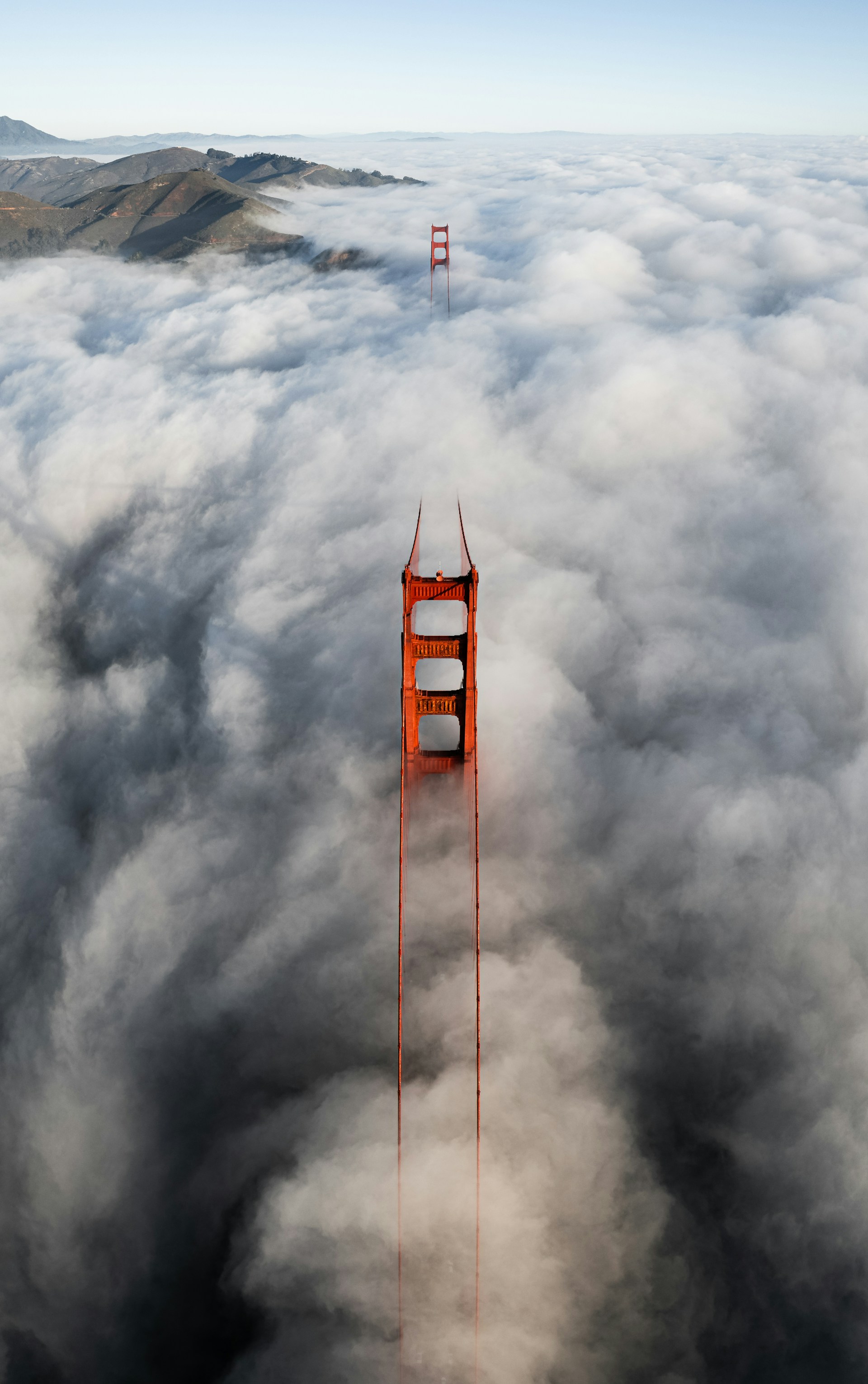 Cloudy aerial view of the Golden Gate bridge