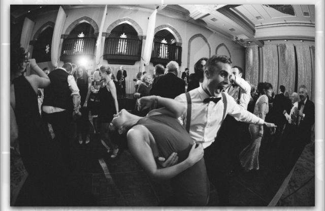 couple dancing to Bentley Boys live band at Christmas wedding