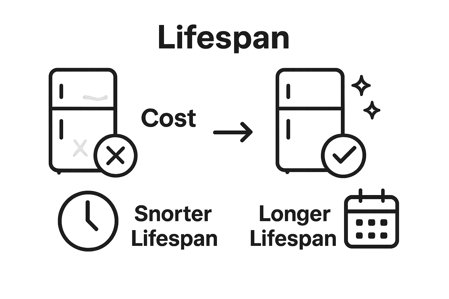 Infographic showing maintained vs. neglected appliance costs and lifespan
