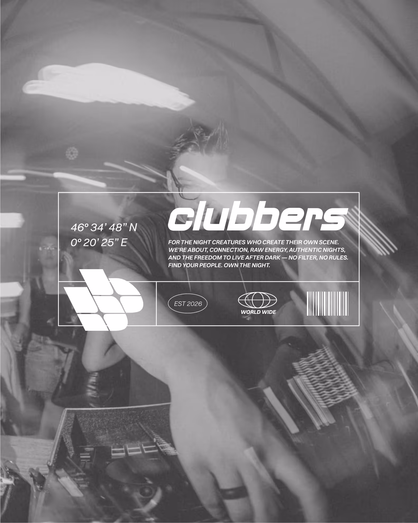 Exemple d'application de l'identité visuelle pour Clubbers