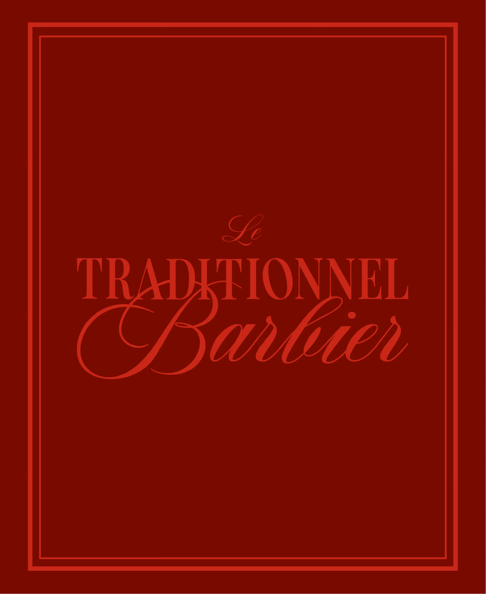 Logo princiapl Le Traditionnel Barbier avec fond rouge et encadré