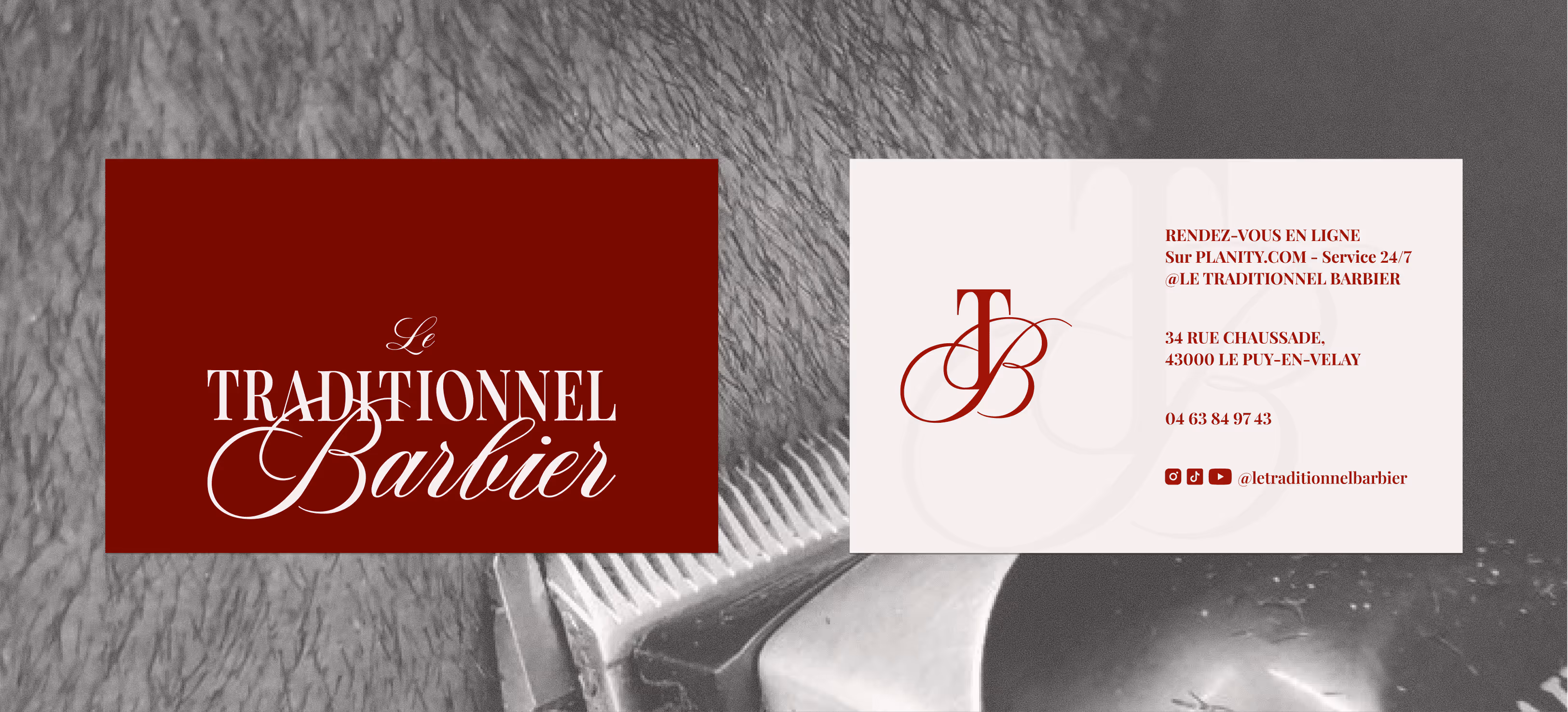 Carte de visite pour Le Traditionnel Barbier, recto et verso