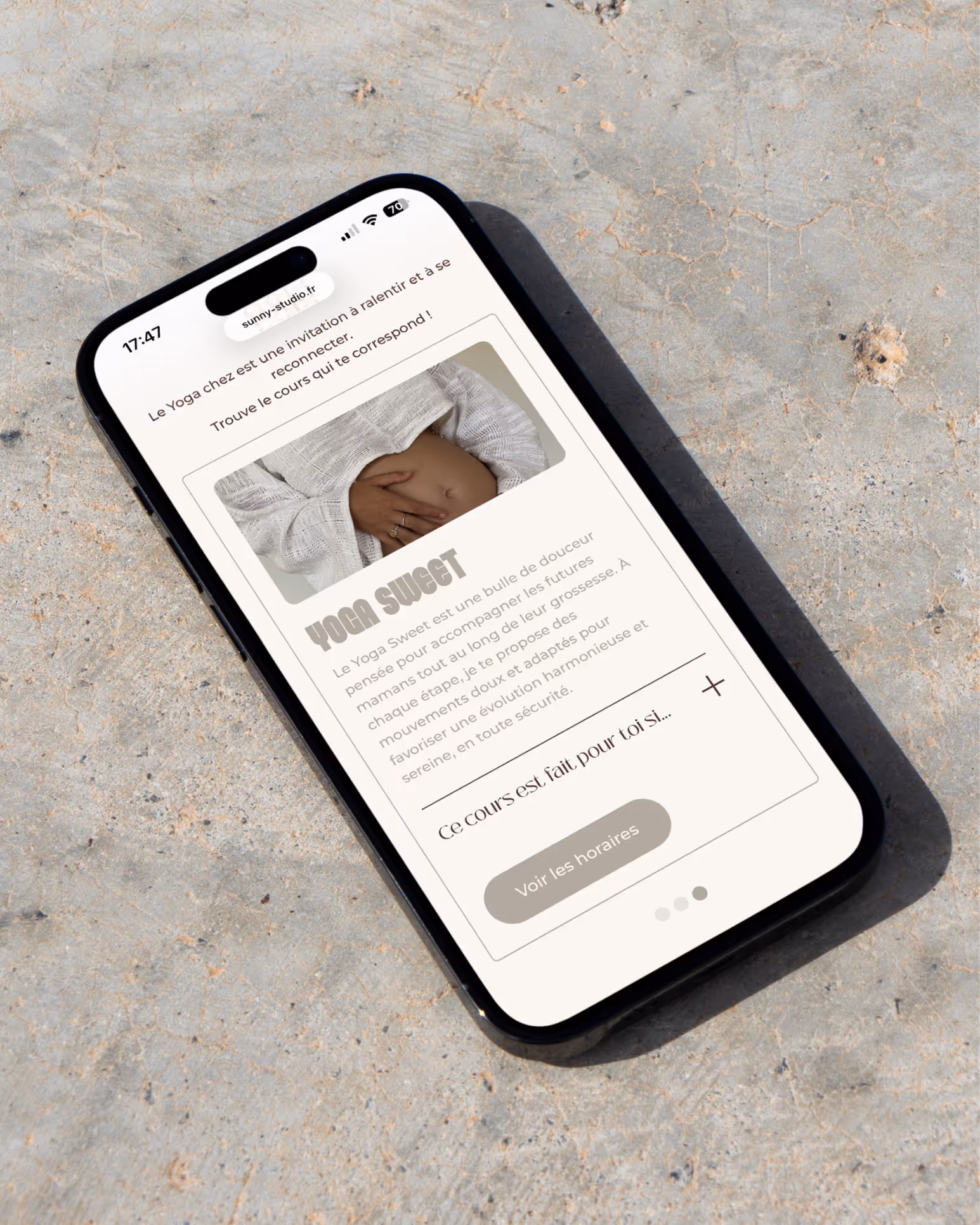 Aperçu du Site Web de Sunny Studio : version mobile - "Les Cours"