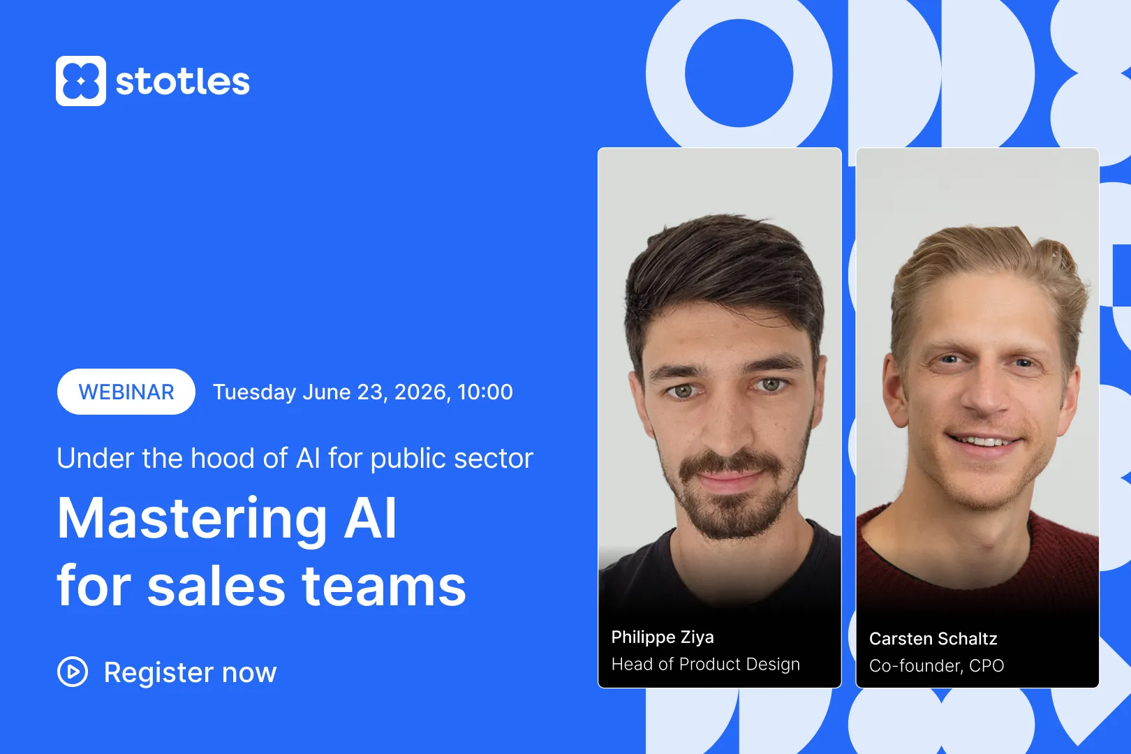 Webinar promo: Mastering AI for sales teams with Philippe Ziya and Carsten Schaltz on June 23, 2026.