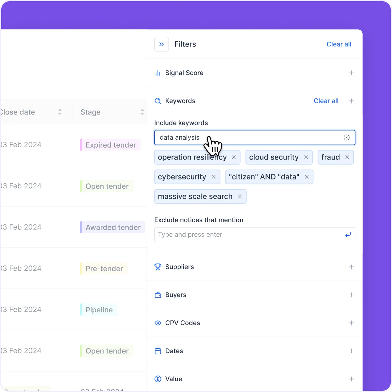 Automated tender tracking and alerts