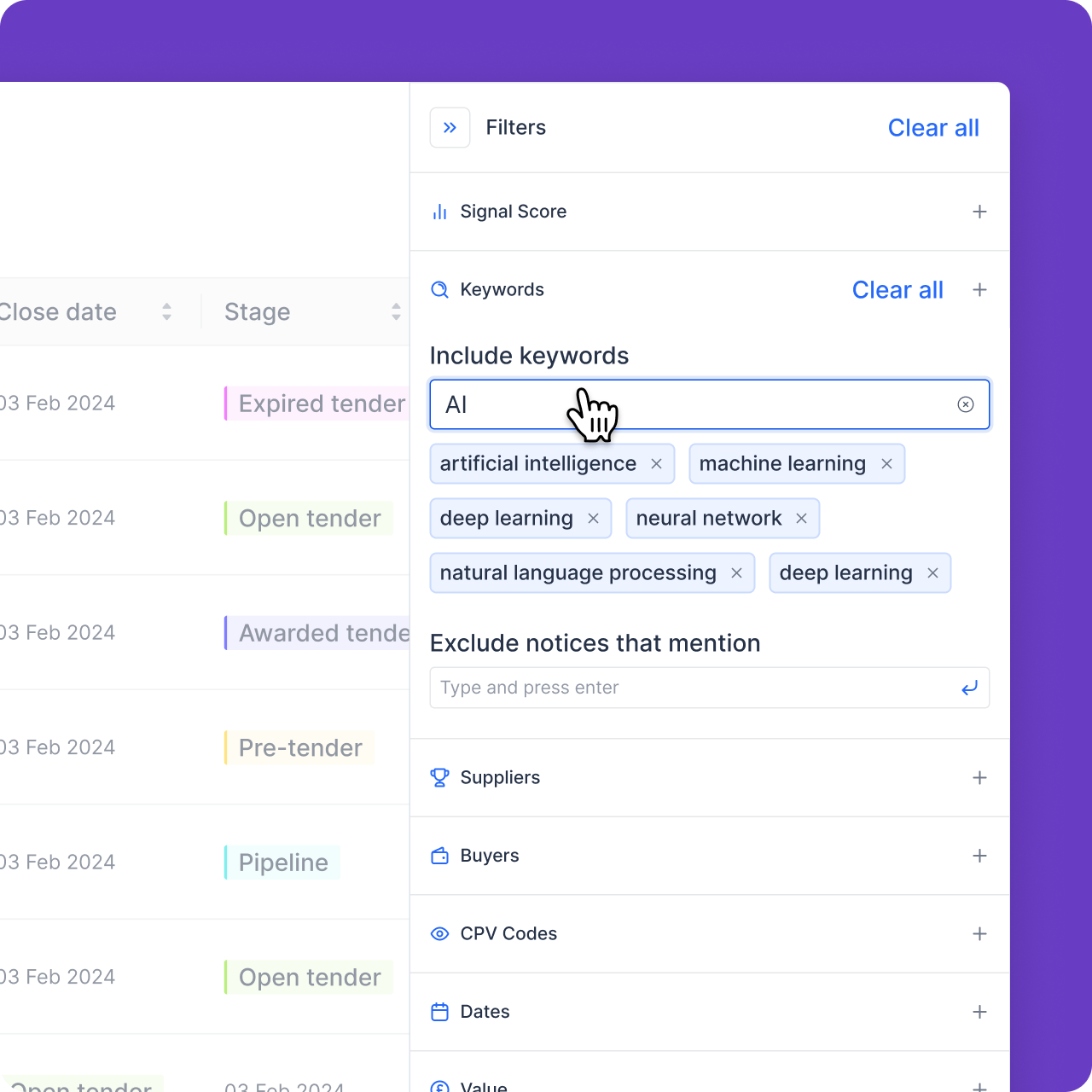 AI government contracts dashboard