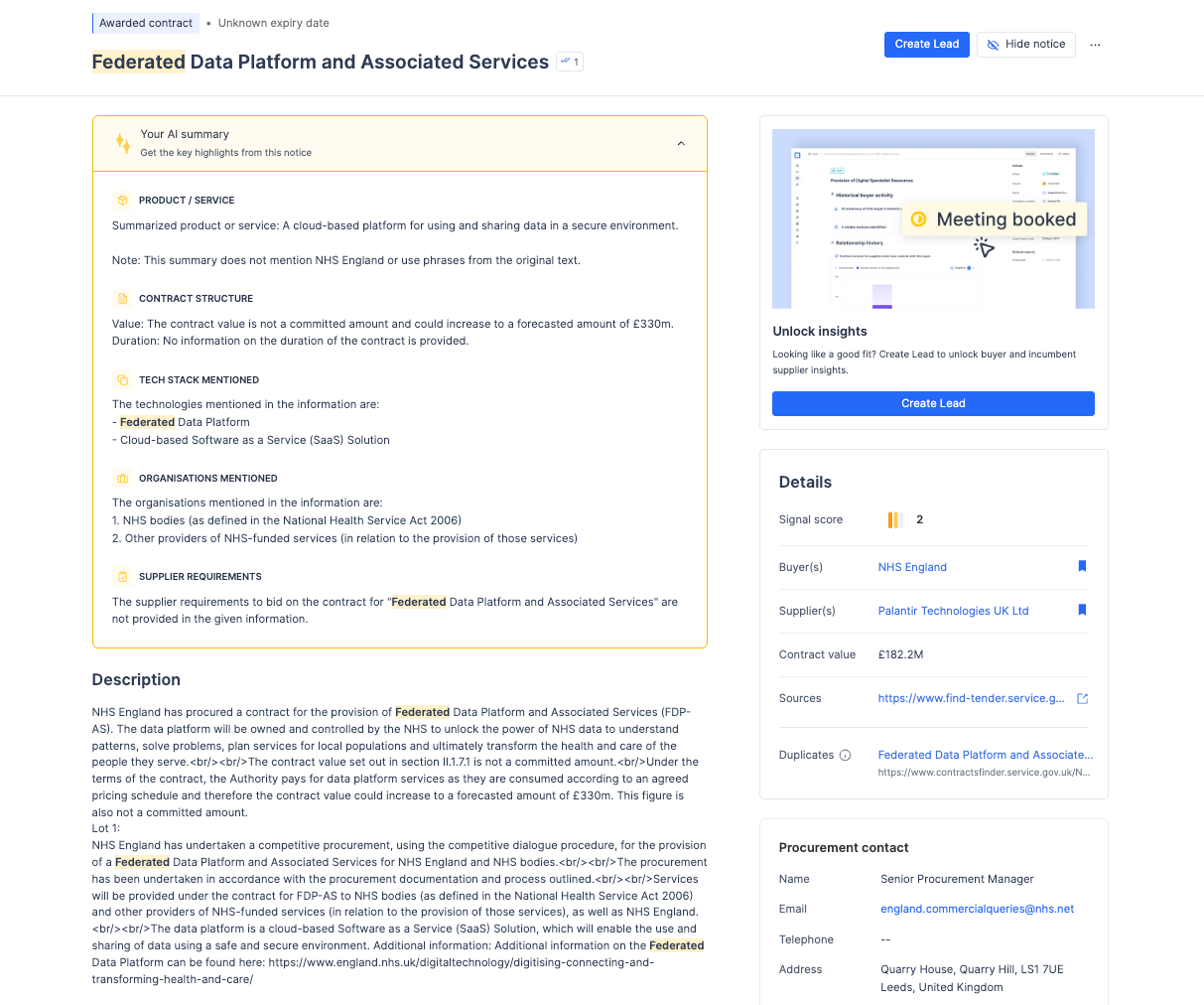 Federal data platform and associated services, on Stotles