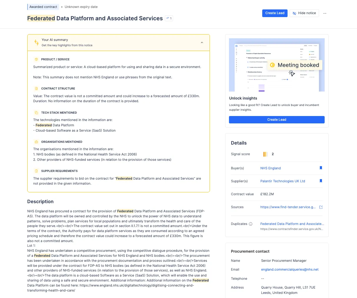 Federal data platform and associated services, on Stotles