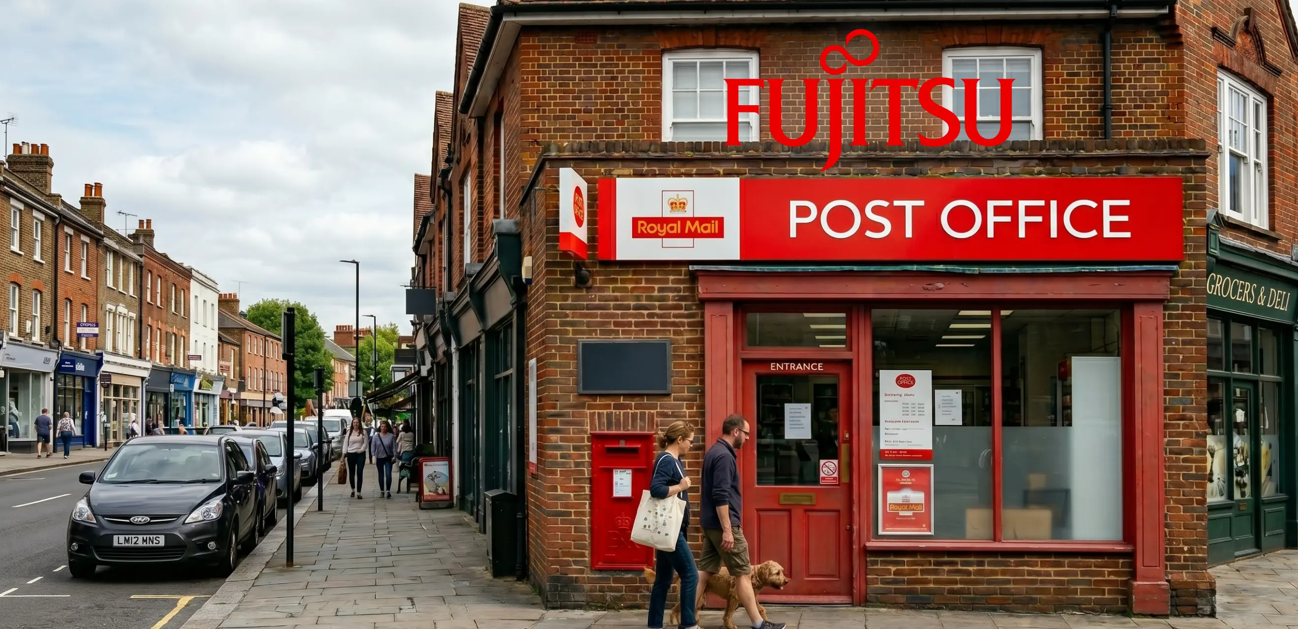 Post office building with Fujitsu logo