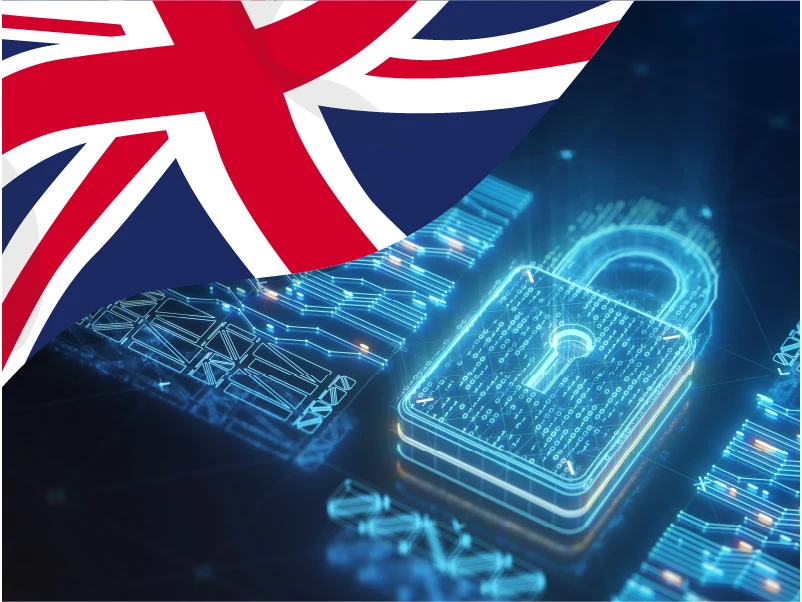 Union jack and cyber security lock