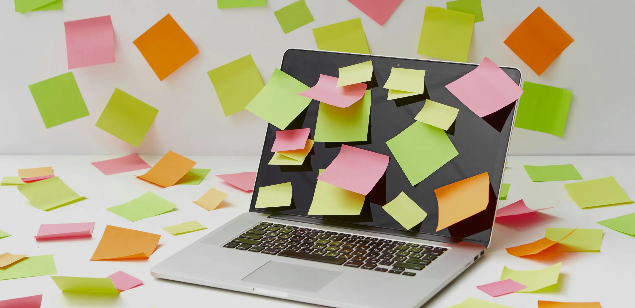 computer with post-it notes