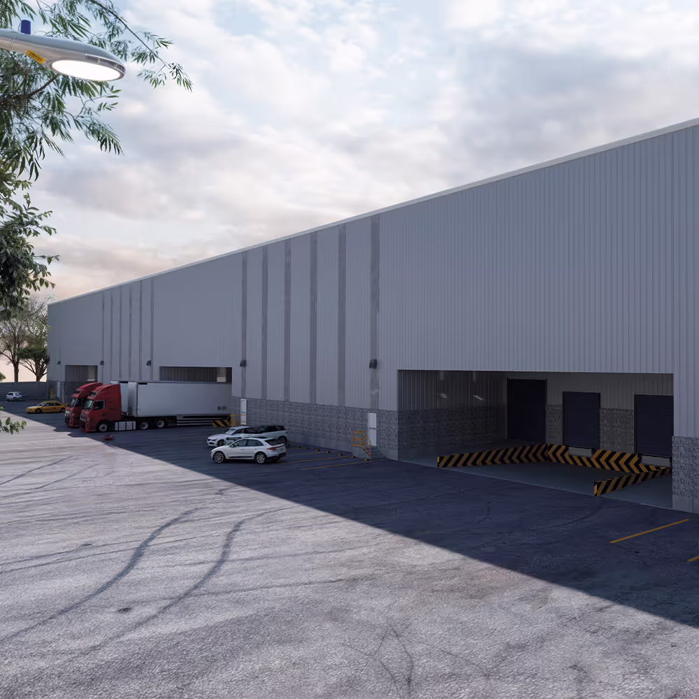 Vista lateral de las naves industriales de Warehouse 27.