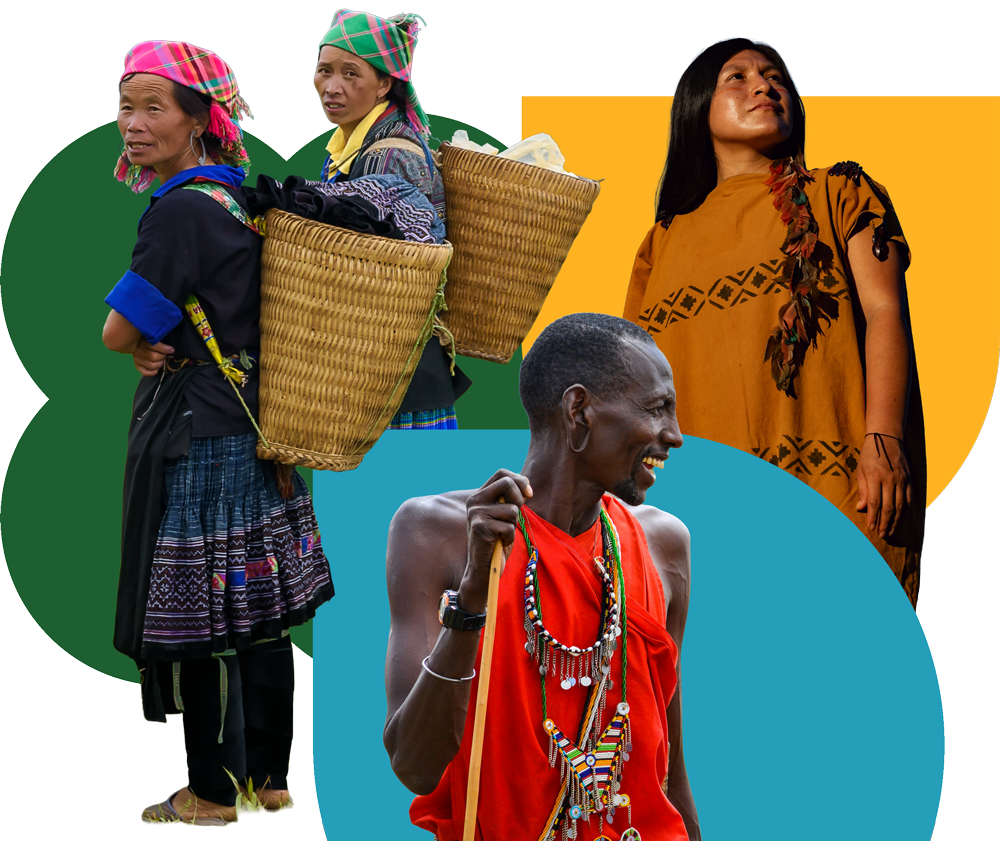 A collage of Indigenous Peoples from Asia, Latin America, and Africa