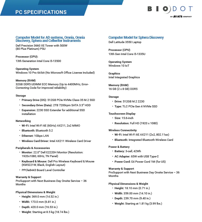 BioDot PC Specifications