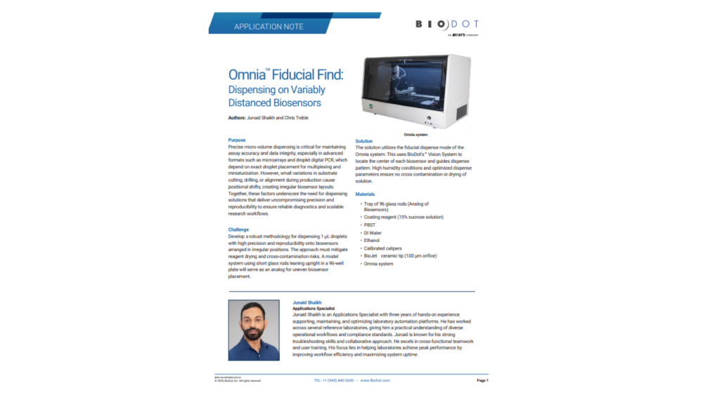 Omnia™ Fiducial Find: Dispensing on Variably Distanced Biosensors