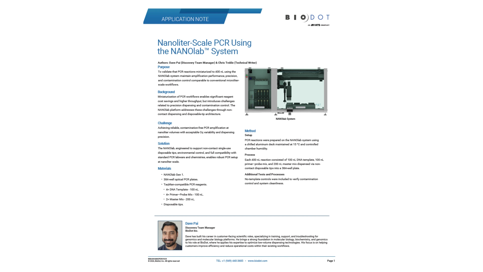 Nanoliter-Scale PCR Using the NANOlab™ System