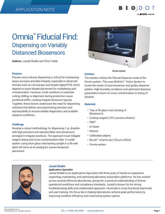 Omnia™ Fiducial Find: Dispensing on Variably Distanced Biosensors