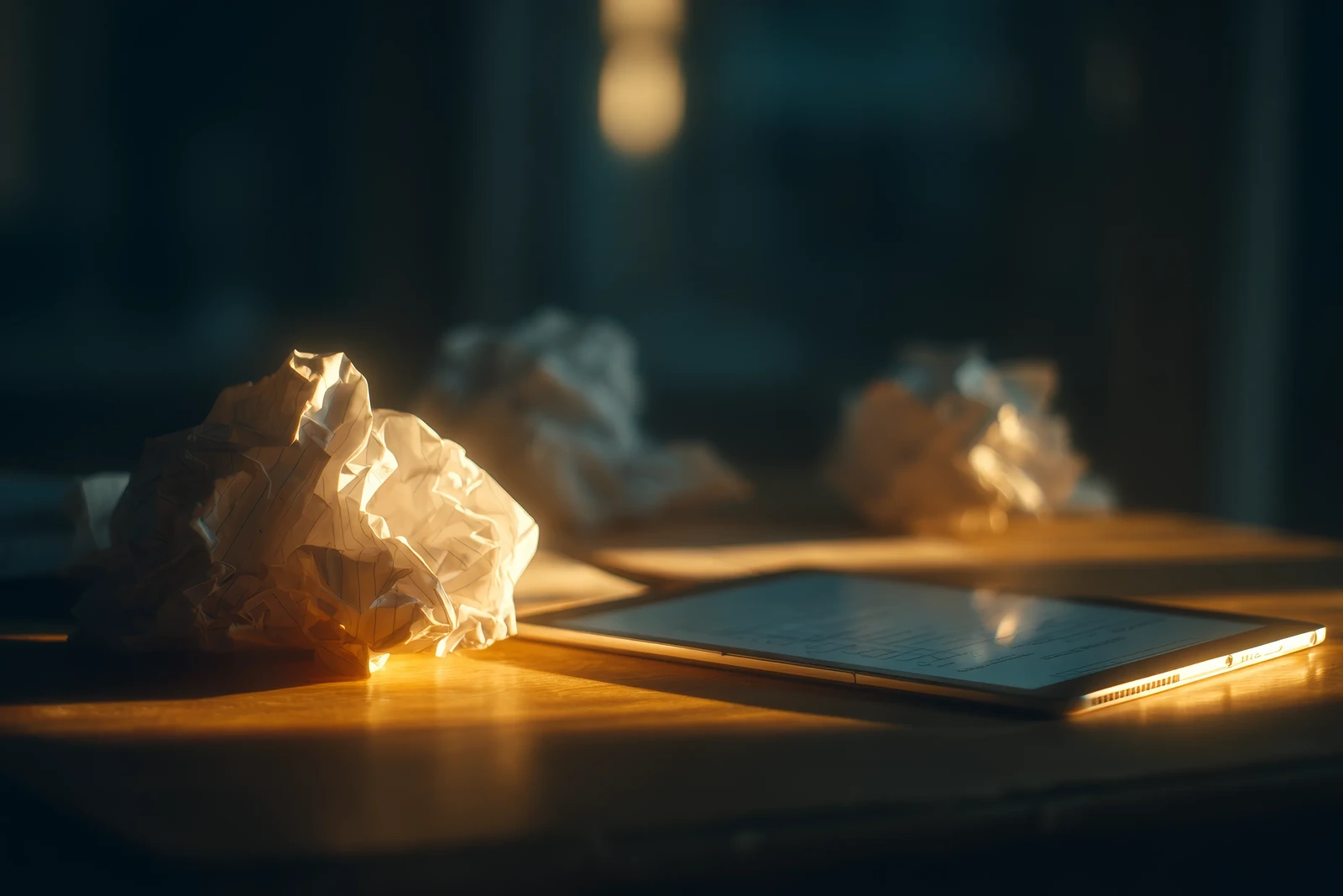 Crumpled paper Kanban cards next to a tablet, the shift from paper to digital replenishment
