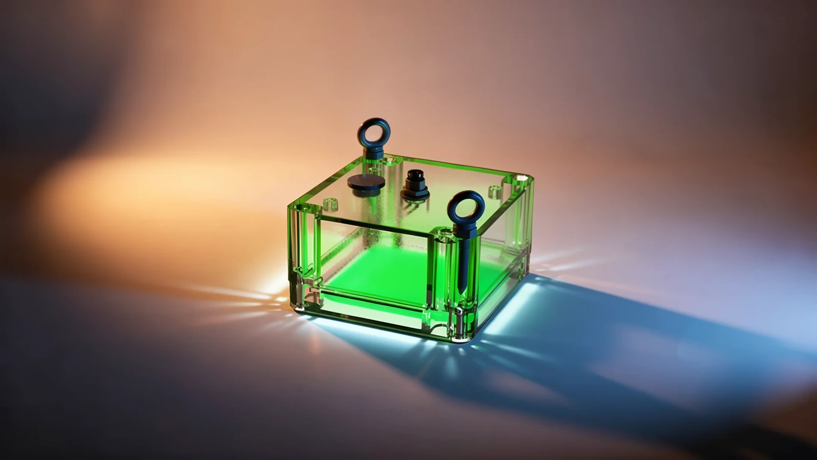 SMAVOO Light Cube glowing green on a shelf, a lane status signal