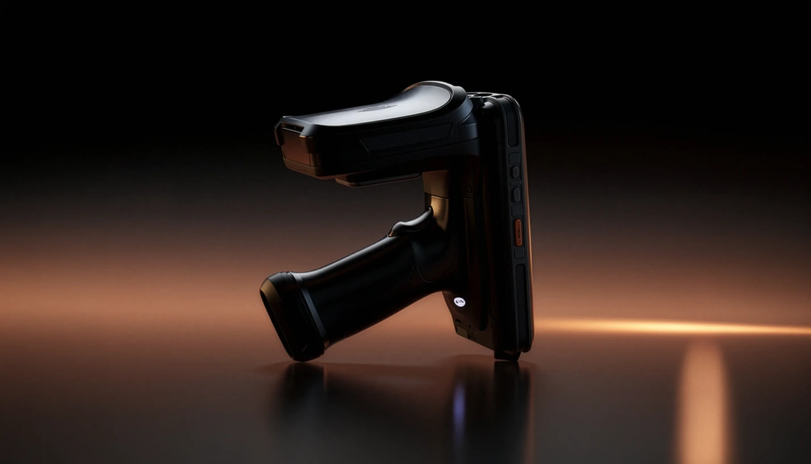 SMAVOO UHF RFID handheld scanner with pistol grip on a dark surface