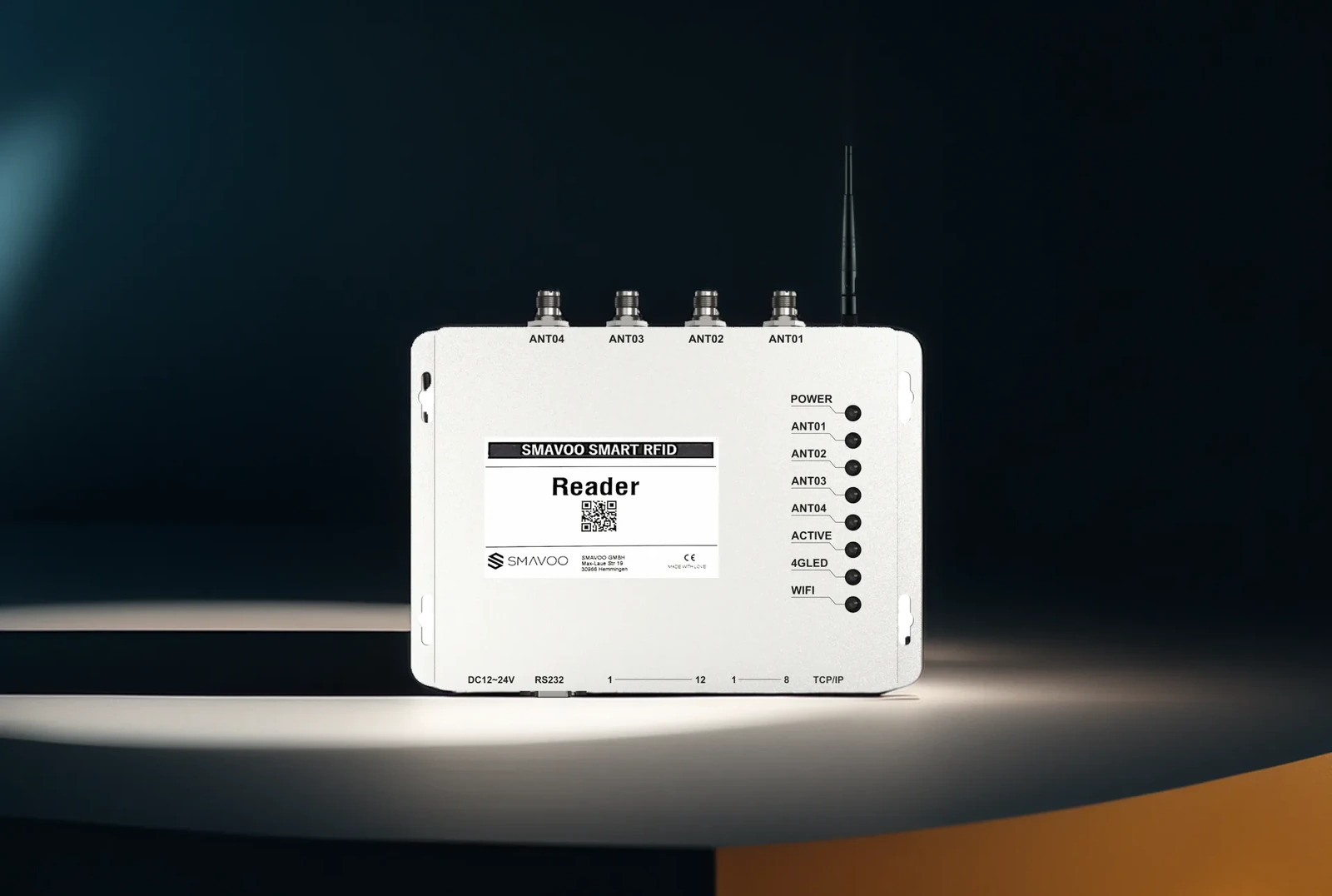 SMAVOO UHF RFID 4-port fixed reader with antenna connectors and status LEDs
