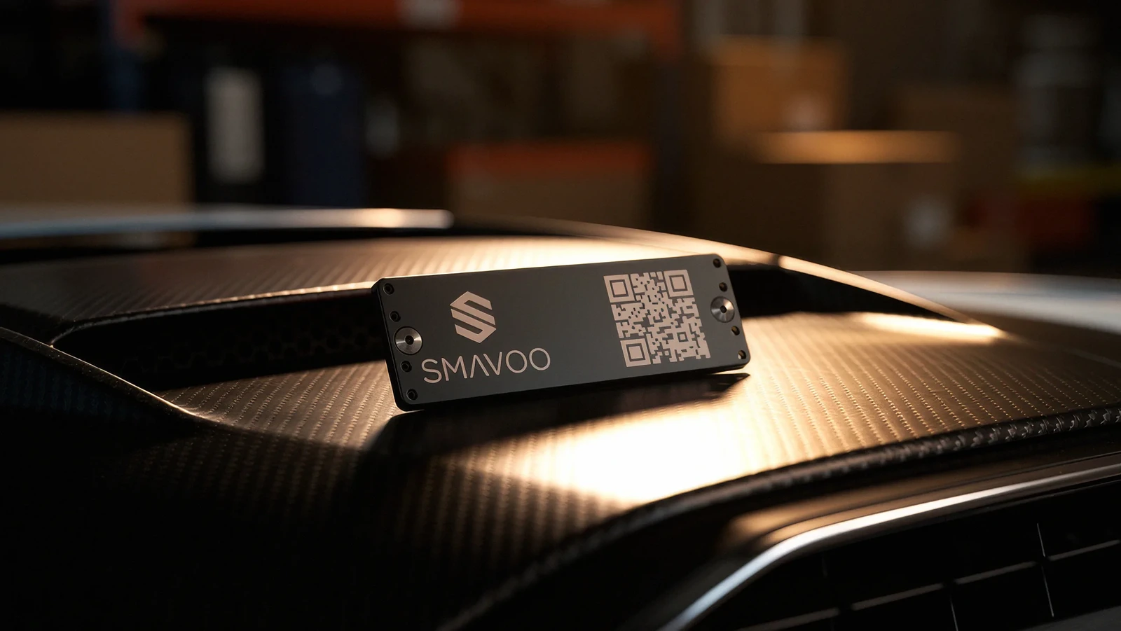 SMAVOO Anti-Metal UHF RFID tag with QR code mounted on a metal surface