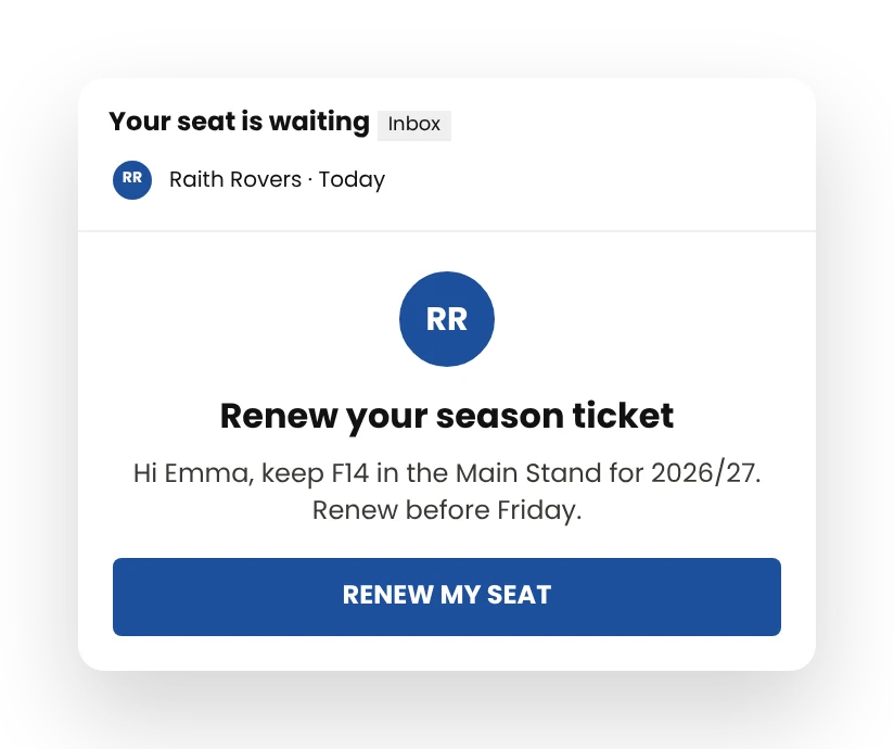 Branded season ticket renewal email