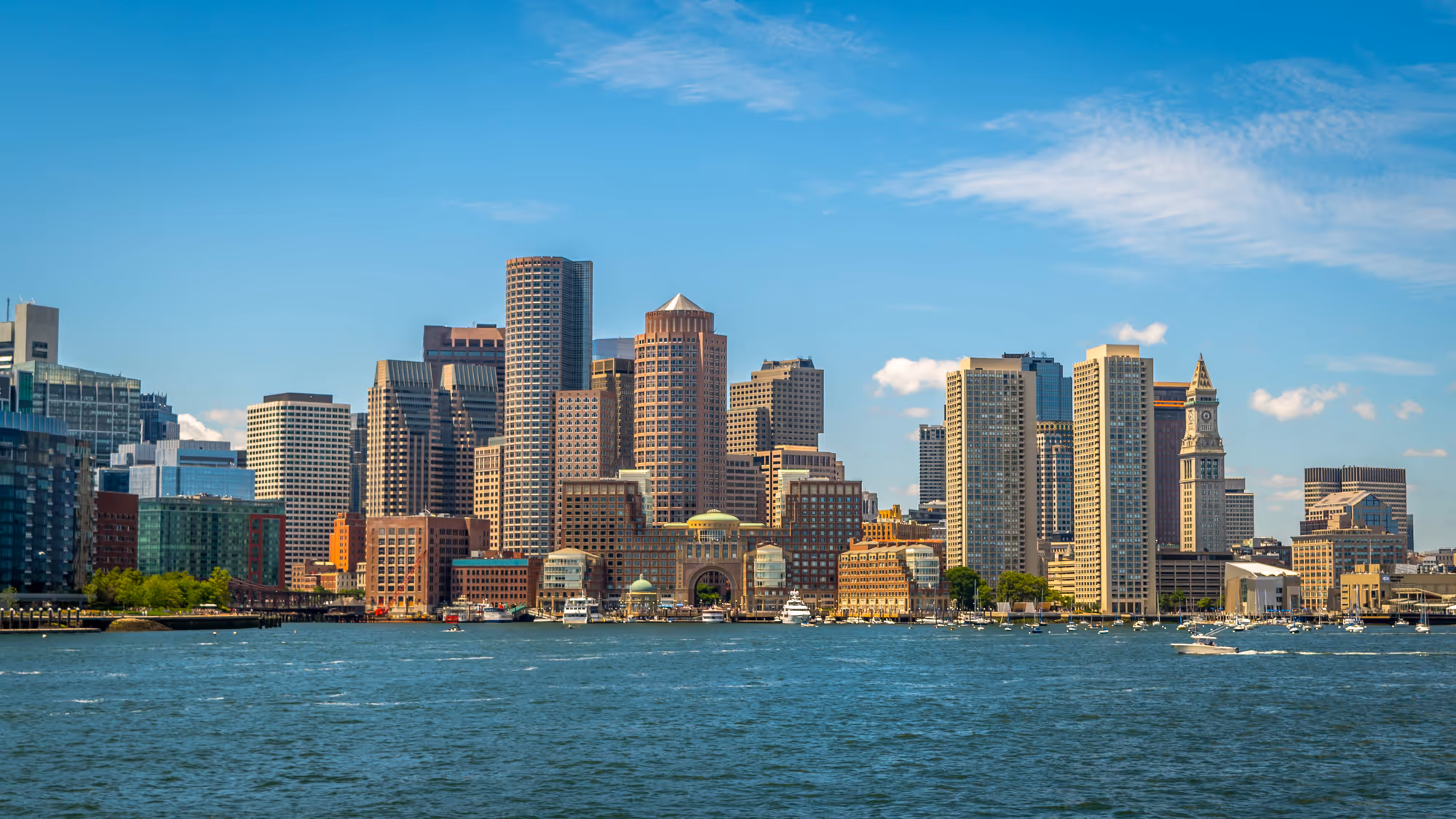 View of the Boston skyline and harbor.
