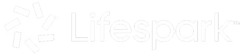 Lifespark company logo with stylized abstract star shapes to the left of the text.