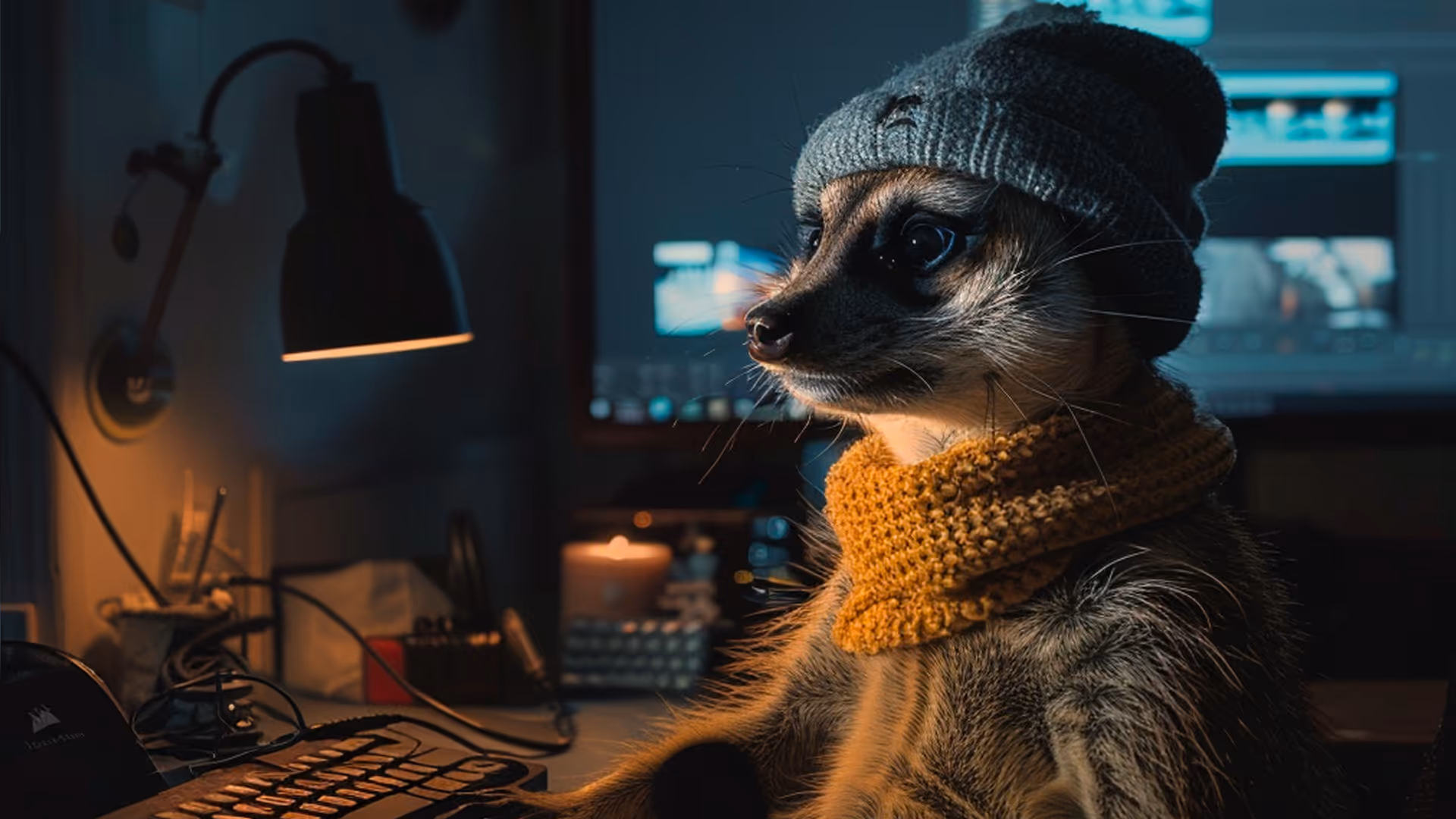 A Meerkat working in a production studio