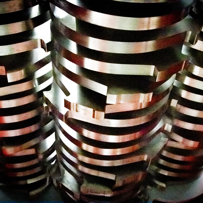 A close up of a stack of metal objects.