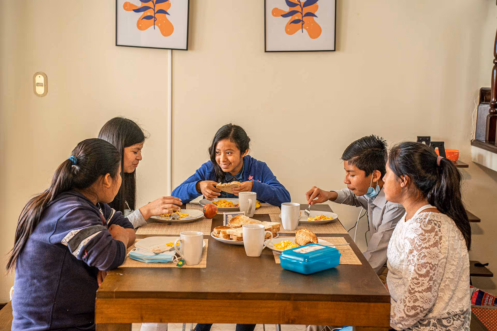 Happy children eating