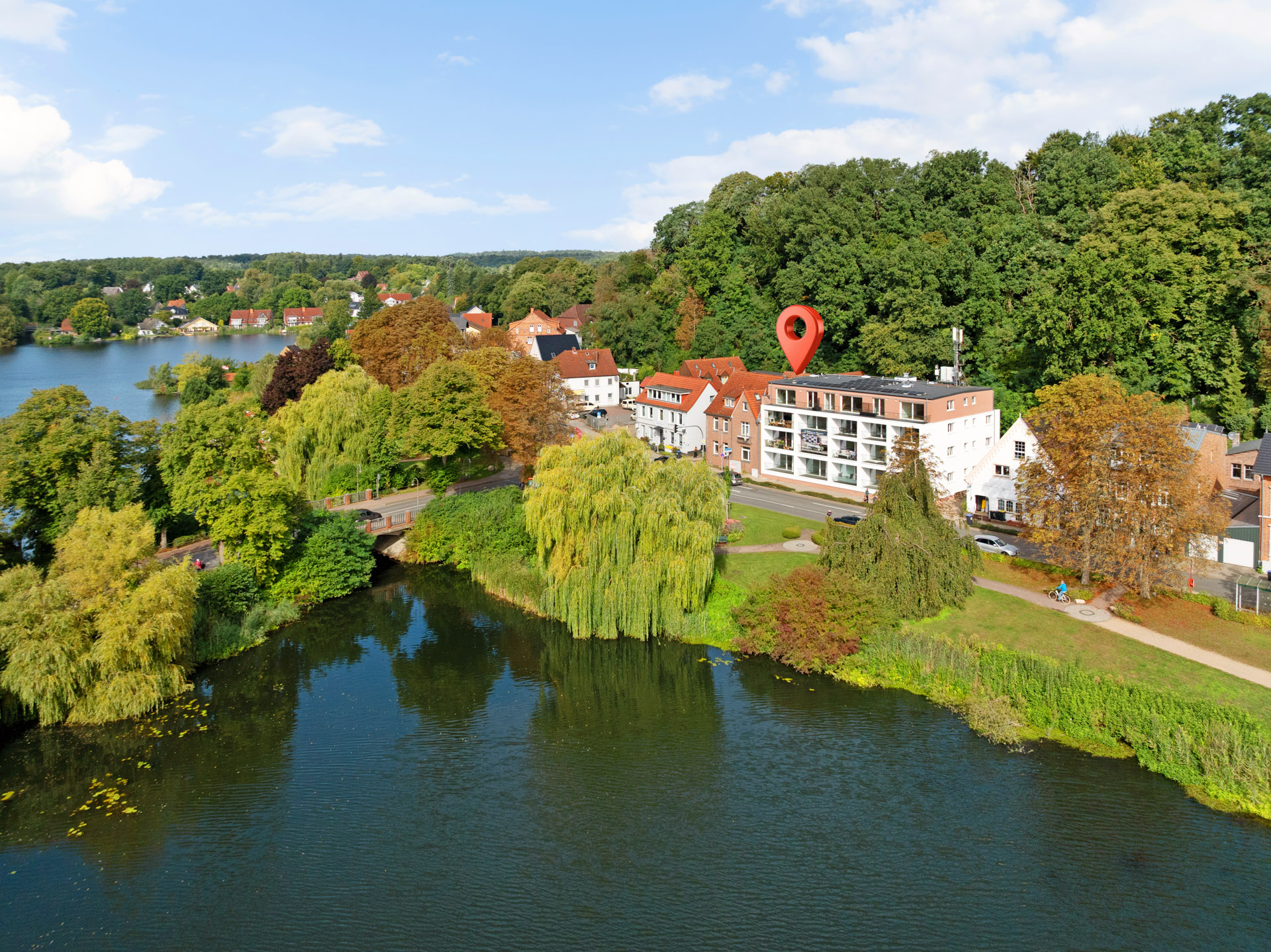 Lage der Ferienwohnung Eisvogel am Möllner Stadtsee aus der Luft