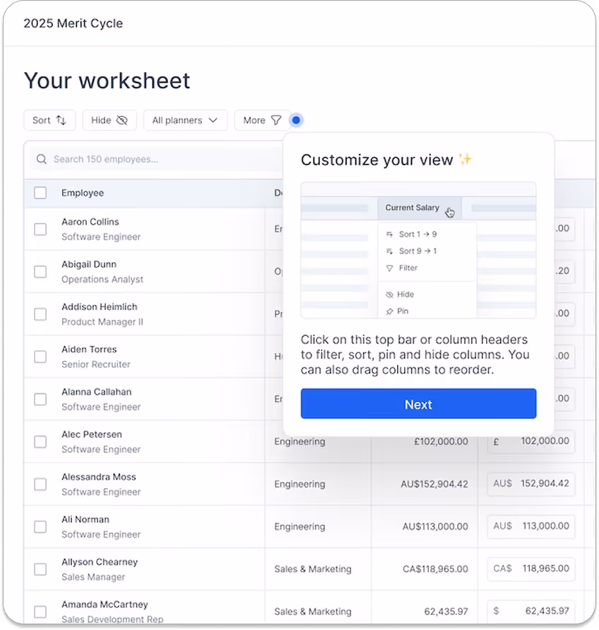 A view of Pave's Guides feature in the Compensation Planning tool
